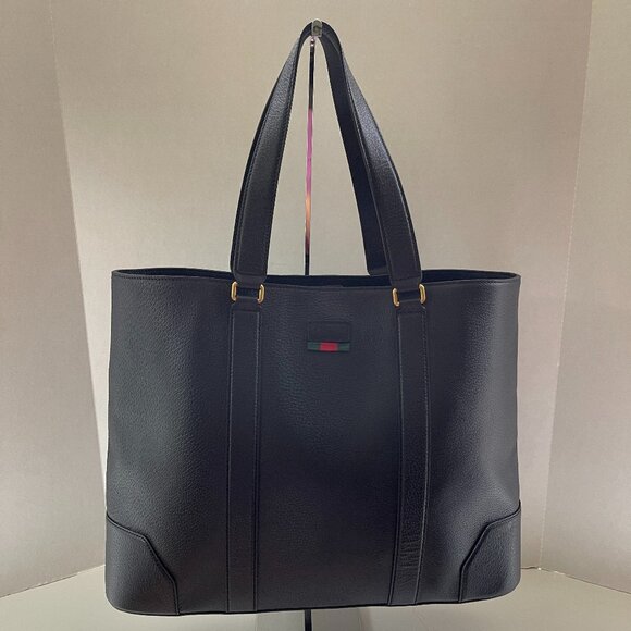 Gucci Large Leather Black Tote Bag Magnetic Snap Top (1020)